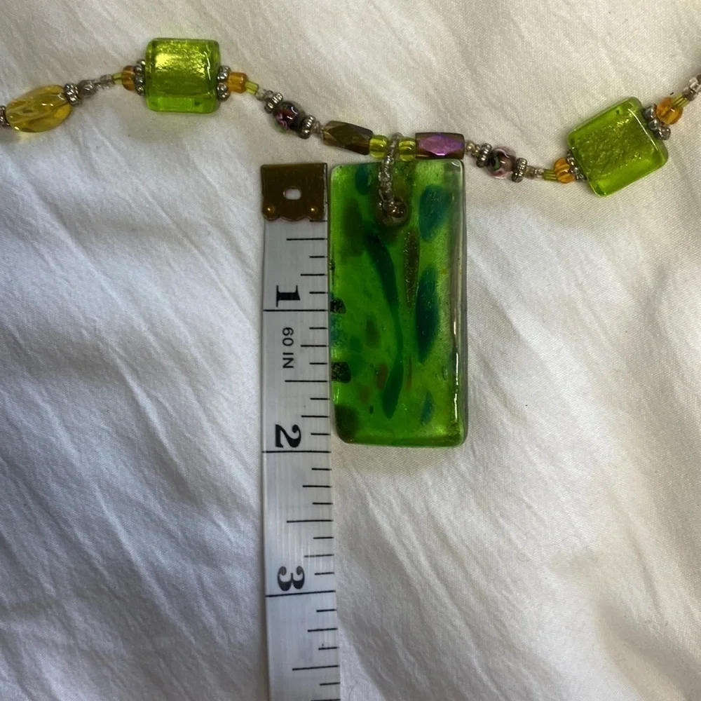 Green Glass Beaded Pendant Necklace